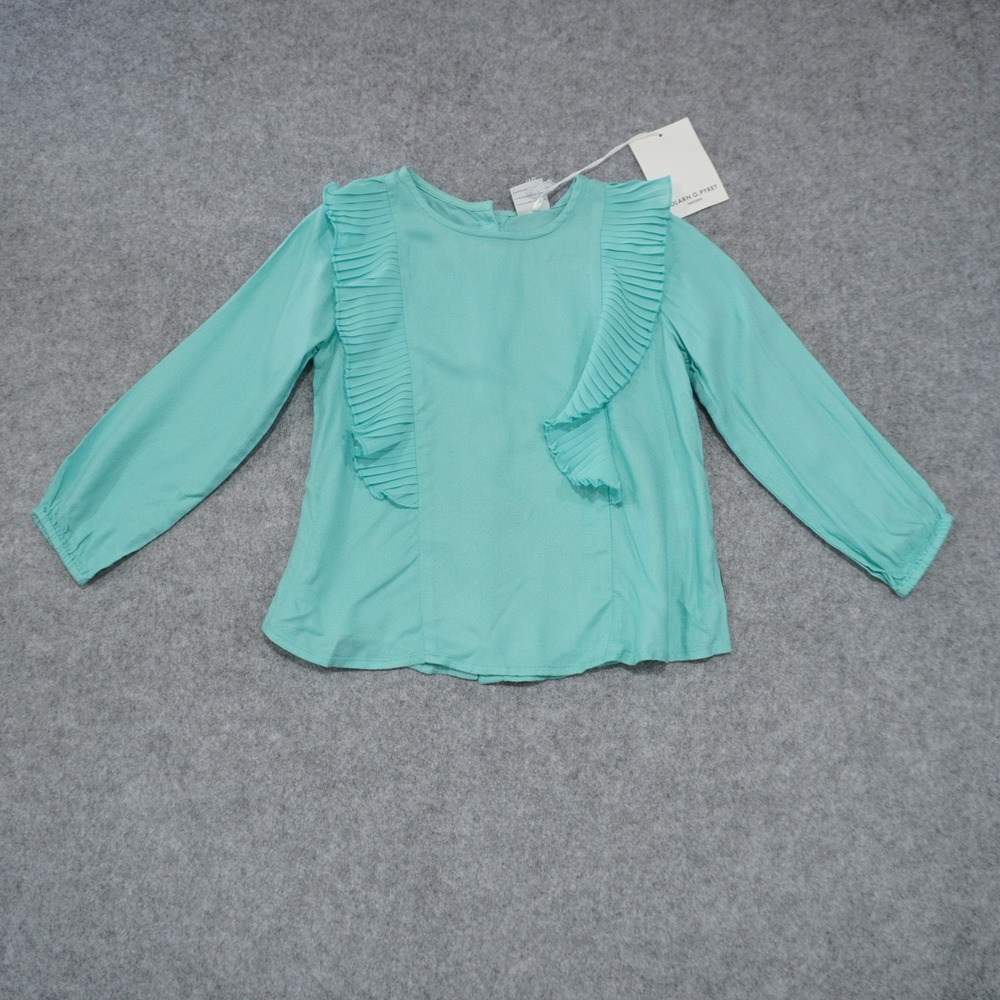 Polarn O. Pyret Girls 1.5-2Y Aqua Turquoise Ruffle Pleated Long Sleeve Blouse